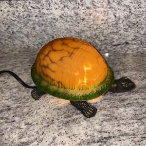 Turtle Lamp with Amber Color Shell Metal Base Tortoise Night Light